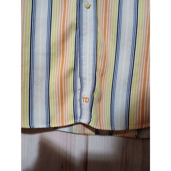 Thomas Dean Shirt Men's Large Yellow Orange Striped Long Sleeve Button Front - Picture 5 of 8